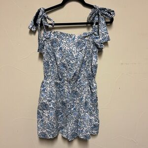 Blue and White Floral Romper